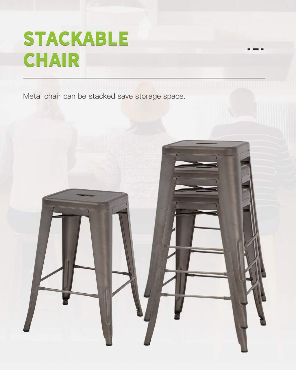 FDW Set of 4 Metal Bar Stools Counter Barstools Indoor Outdoor Stackable Modern Metal Bar Stools Kitchen Counter Stools Chairs (Brown)