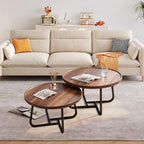 Round Nesting Coffee Table Set of 2, 28" Round Walnut with Fluted,Mid Century Modern,Center for Living Room Bedroom Office Balcony Yard