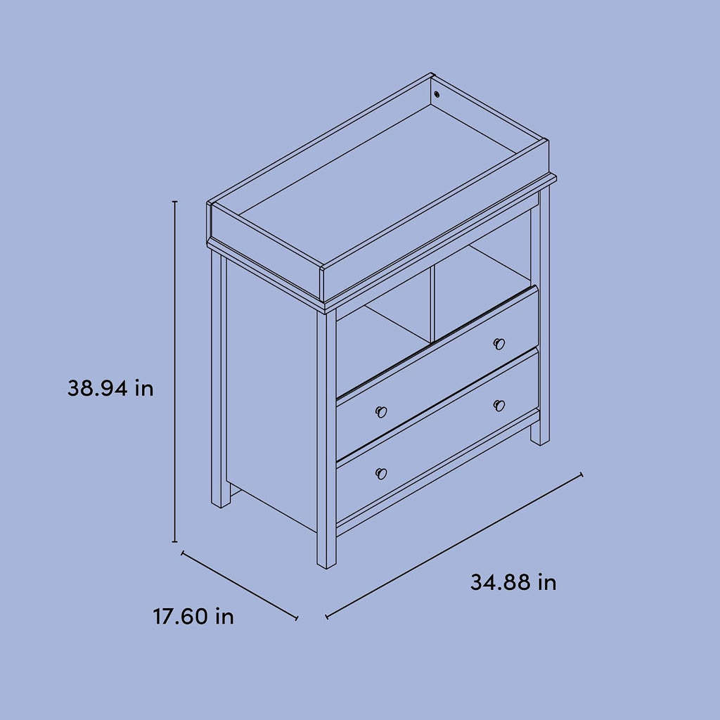 Storkcraft Alpine 2 Drawer Changing Table Chest, Gray | GREENGUARD Gold Certified, Dresser for Nursery, Changing Table with Drawers, Removable Changing Table Topper