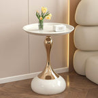 Small Round Side Table, 21.7" H Pedestal Metal End Table for Small Spaces Modern Simple Drink Table White Gold Martini Table for Living Room Bedroom (White)