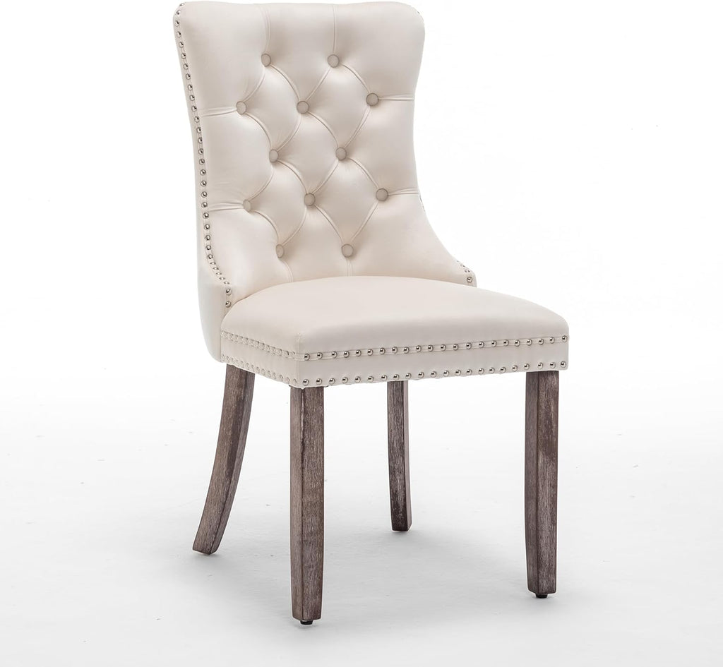 Velvet Dining Chairs Set of 4, Upholstered Dining Room Chairs with Ring Pull Trim and Button Back, Luxury Tufted Dining Chair for Living Room, Bedroom, Kitchen (Beige)