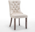 Velvet Dining Chairs Set of 4, Upholstered Dining Room Chairs with Ring Pull Trim and Button Back, Luxury Tufted Dining Chair for Living Room, Bedroom, Kitchen (Beige)