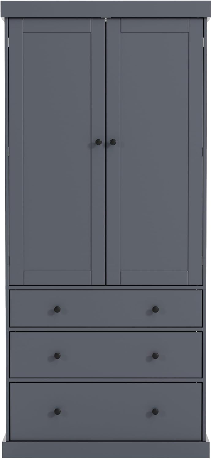 77 Inch Freestanding Tall Cupboard Storage Cabinet with 3 Adjustable Shelves, 8 Door Shelves, 3 Drawers, Gray, Farmhouse Kitchen Pantry for Dining Room