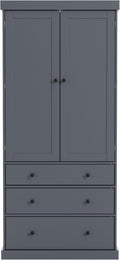 77 Inch Freestanding Tall Cupboard Storage Cabinet with 3 Adjustable Shelves, 8 Door Shelves, 3 Drawers, Gray, Farmhouse Kitchen Pantry for Dining Room