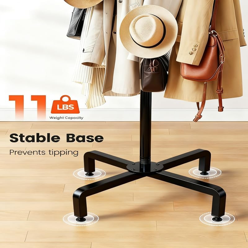 12 Hooks Freestanding Coat Rack Stand, Heavy Duty Metal Coat Tree with Stable Base, 67.7" Tall Black Coat Hanger for Entryway Hallway Bedroom Office, Holds Coats Hats Bags Without Wobbling