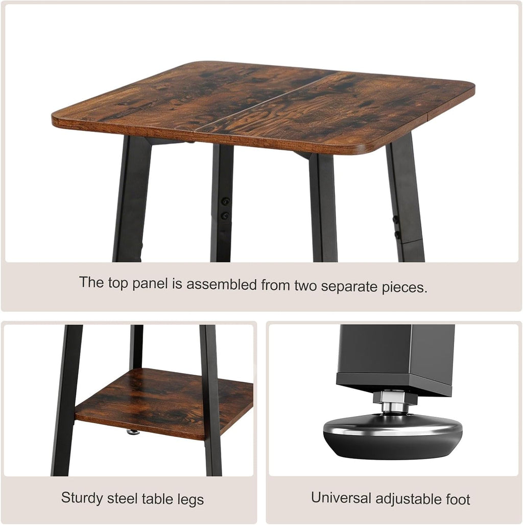 King Oasis 2-Tier Small Side Table for Living Room, End Table with Storage Shelf, Wood & Metal Bedside Table Nightstand for Small Spaces, Sturdy Sofa Side Table for Bedroom, Rustic Brown 2pcs