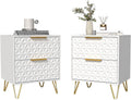 White and Gold Nightstand Set of 2,Modern Bedside Tables Set of 2 with 2 Drawer for Bedroom,End Side Table with Gold Legs for Living Room