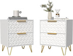 White and Gold Nightstand Set of 2,Modern Bedside Tables Set of 2 with 2 Drawer for Bedroom,End Side Table with Gold Legs for Living Room