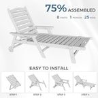 WACASA HDPE Pool Lounge Chairs Set of 2 with Wheels & Cup Holder, 6-Position Adjustable Lounge Chair Outdoor, Easy 20-Min Assembly, 450LBS Bearing, Pool Lounger for Patio, Deck, Backyard (White)