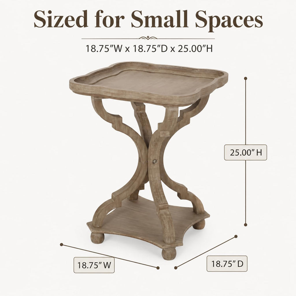 French Country Accent Table, Farmhouse Side Table (Natural B) | 19 Inch Fir Wood Piece with Lipped Rectangular Top, Hourglass Base for Living Room and Bedroom