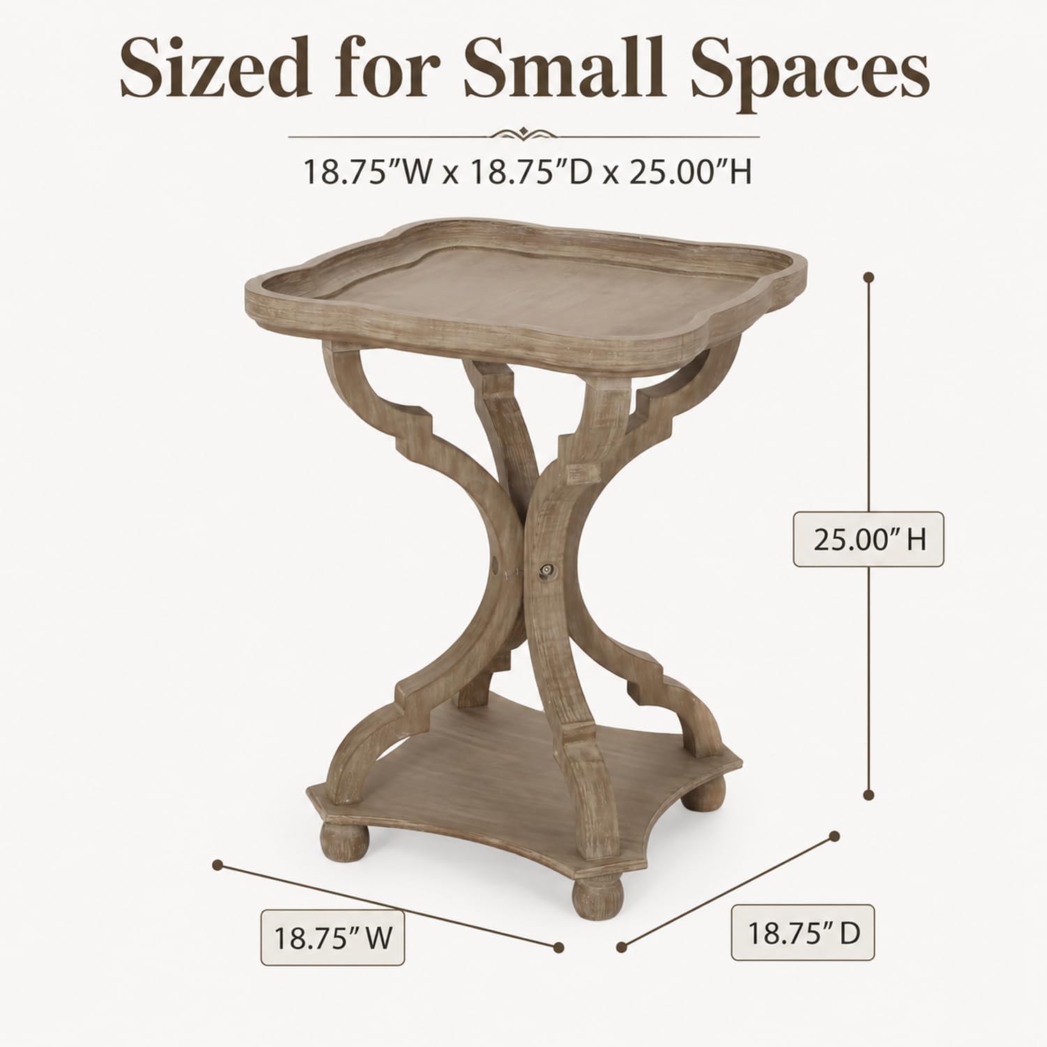 French Country Accent Table, Farmhouse Side Table (Natural B) | 19 Inch Fir Wood Piece with Lipped Rectangular Top, Hourglass Base for Living Room and Bedroom