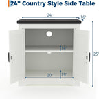 Takywep 24" White Farmhouse Side Table with USB Charging Station, Large Storage Cabinet & Sliding Barn Door, Rustic End Table or Nightstand for Living Room, Bedroom