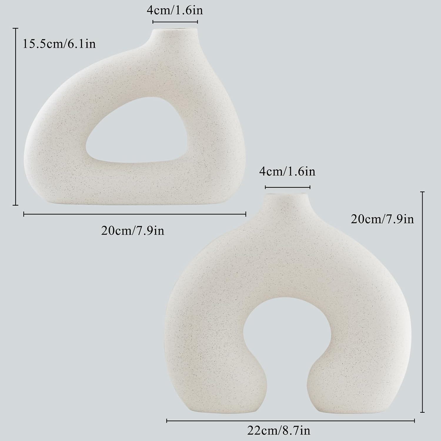 COTYNI White Ceramic Vase Set of 2 for Modern Home Decor, Round Matte Donut Vases for Pampas Grass, Boho Nordic Minimalism Style Modern Flower Vases for Living Room Table Bookshelf Office Bedroom