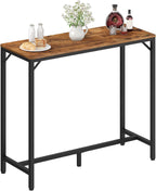 MAHANCRIS Bar Table, 35.4-Inch Counter Height Pub Table, Cocktail Table | Rectangular Bar Table with Metal Frame and Footrest, for Dining Room, Stairwell, Bar, Save Space, Rustic Brown and Black