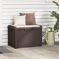 Patio Storage Box with Seat Cushion Brown 33 Gallon Resin Wicker Bench Container for Outdoor Garden Backyard Deck with Lockable Lid and Weather Resistant Design