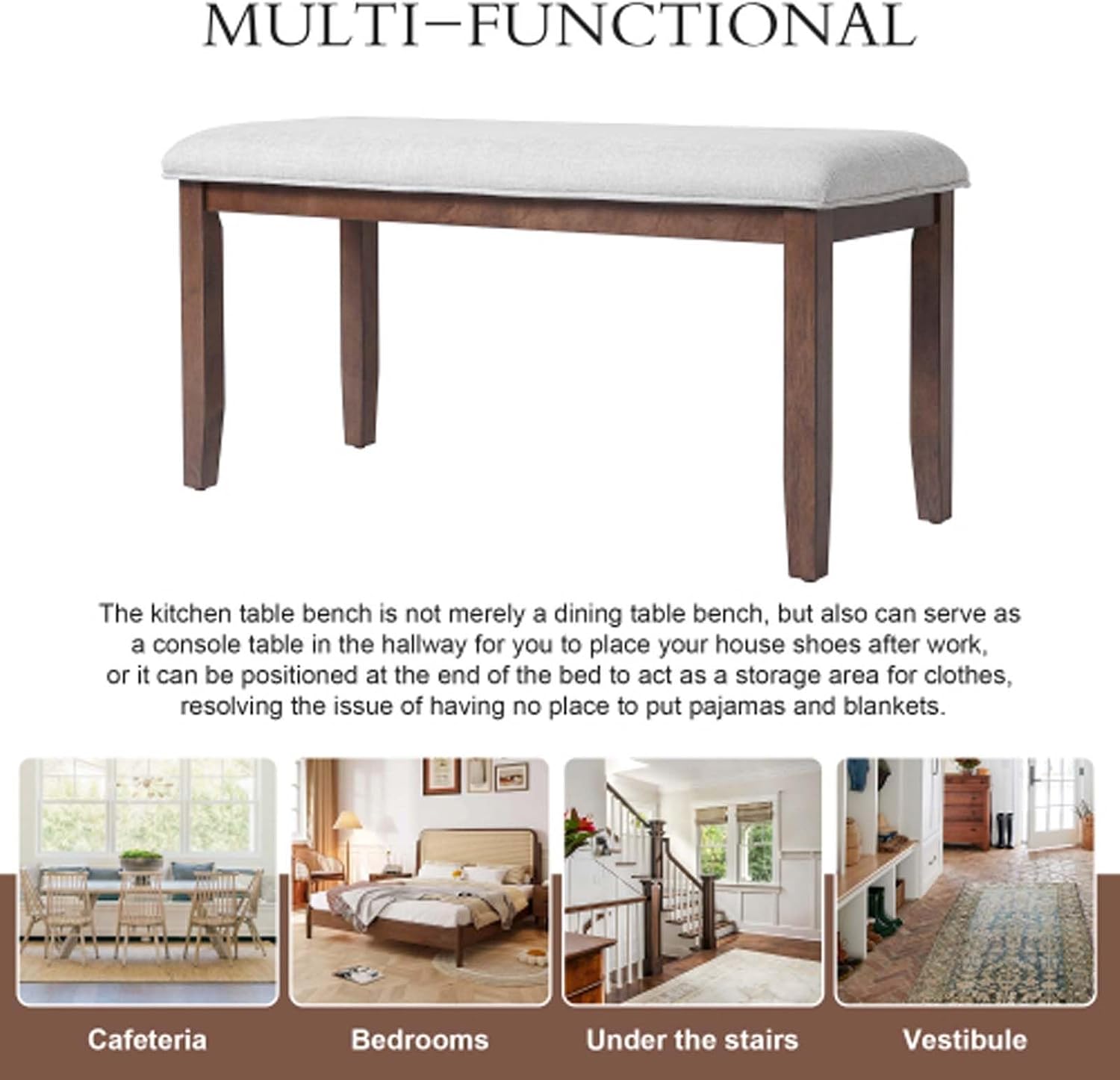 Indoor Upholstered Bench Padded Seat Sturdy Wood Frame Home Seating Furniture for Living Room Bedroom Entryway Kitchen Daily Use Comfort Durable Fabric Simple Assembly