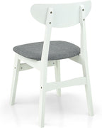 Set of 5 Dining Kitchen Round Table and 4 Yumiko Side Chairs Solid Wood w/Padded Seat, White Color