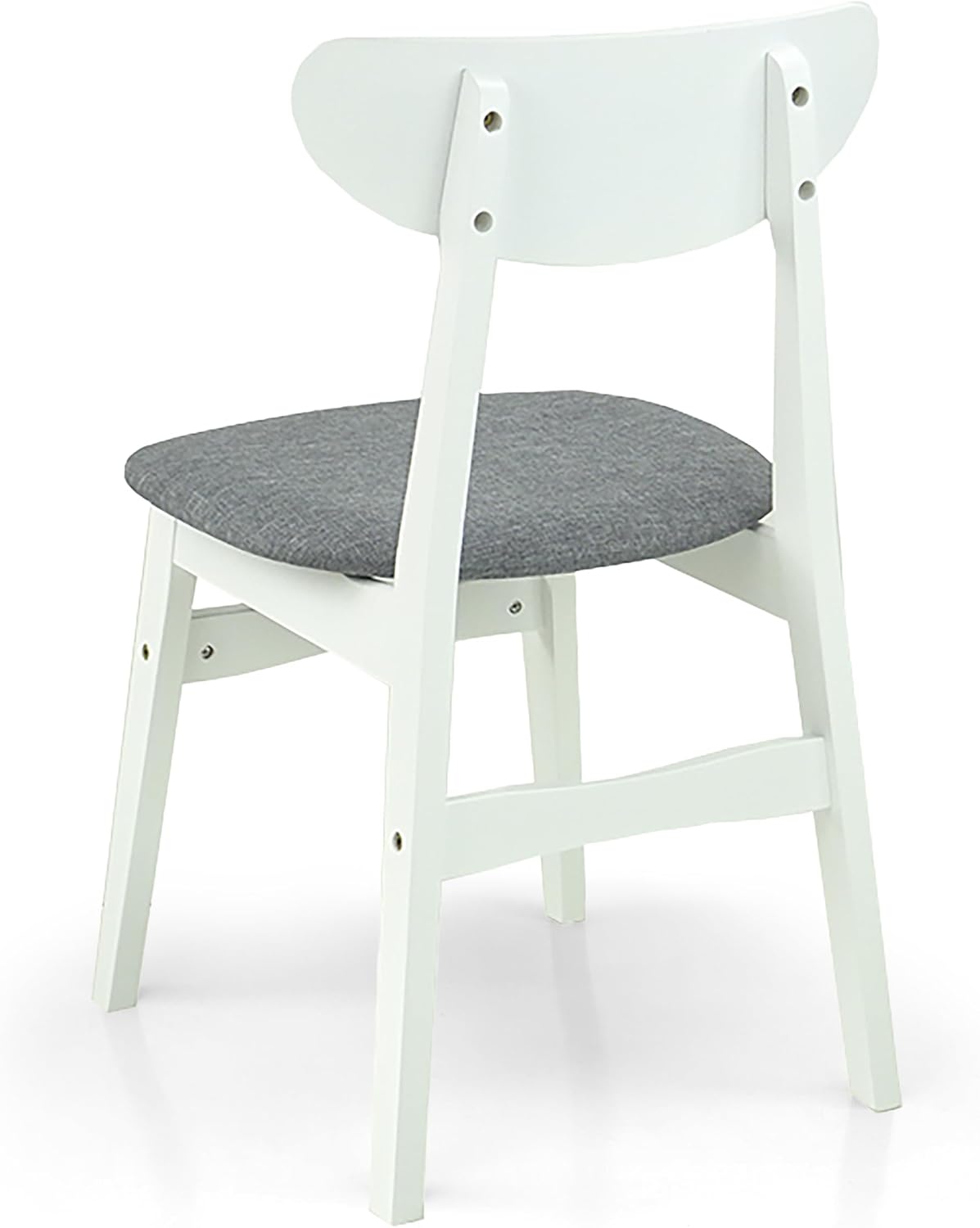 Set of 5 Dining Kitchen Round Table and 4 Yumiko Side Chairs Solid Wood w/Padded Seat, White Color