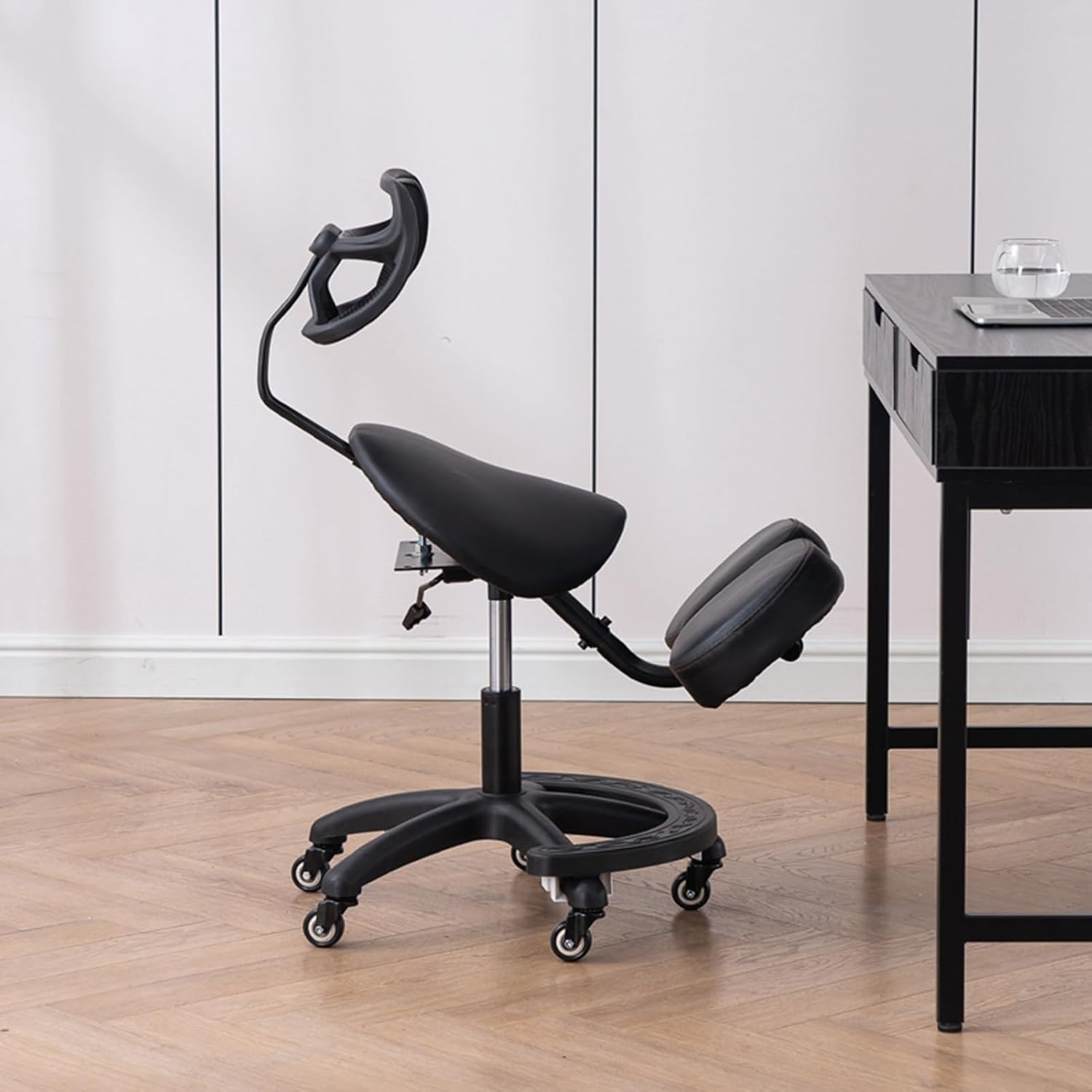 Saddle-Shaped Kneeling Chair,Ergonomic Posture Chair with Backrest and Wheels,45-60cm Adjustable Positions for Home and Office