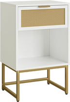Masupu Rattan Nightstand,Modern Night Stand Boho Farmhouse Wood Bedside Table with Storage Drawer Side End Table for Bedroom,Living Room, White