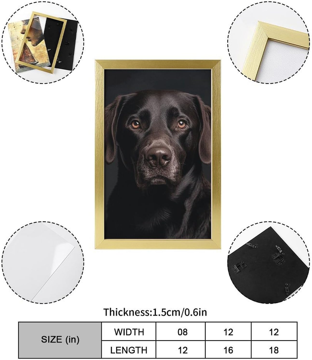TecLikcL Personalized Modern Prints for Home Decorations, Canvas Black Lab Dog Art Pictures for Hanging Wall, Decor Frame Painting Golden for Living Room, Bedroom, Bathroom 08x12inch(20x30cm)