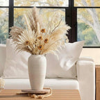 Off-White 12.6” Ceramic Vase for Home Decor, Farmhouse & Boho Decorative Pottery Vase for Table Centerpiece, Mantel, Shelf, Living Room, Kitchen, and Entryway (White Ribbed - 12.6" Tall)