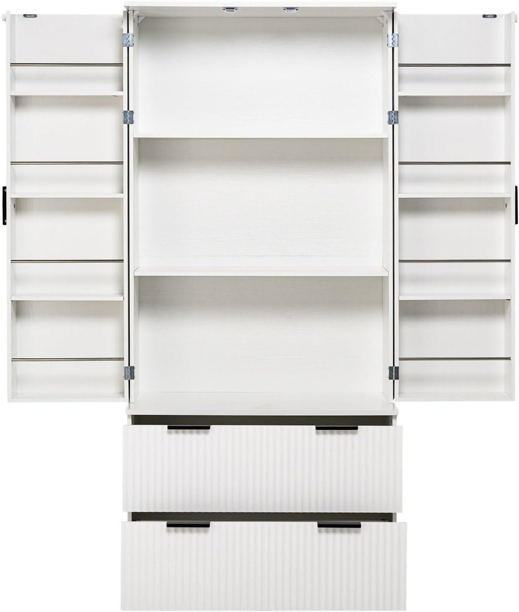 72" Fluted Kitchen Pantry Cabinet, Modern Storage Organizer with 2 Spacious Drawers & 8-Door Spice Racks, Freestanding MDF Cabinet for Kitchen, Bathroom