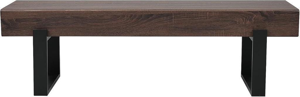 59" Dining Bench, Farmhouse Indoor Kitchen Table Benches, Industrial Shoe Bench, Entryway Benches, Black + Dark Walnut