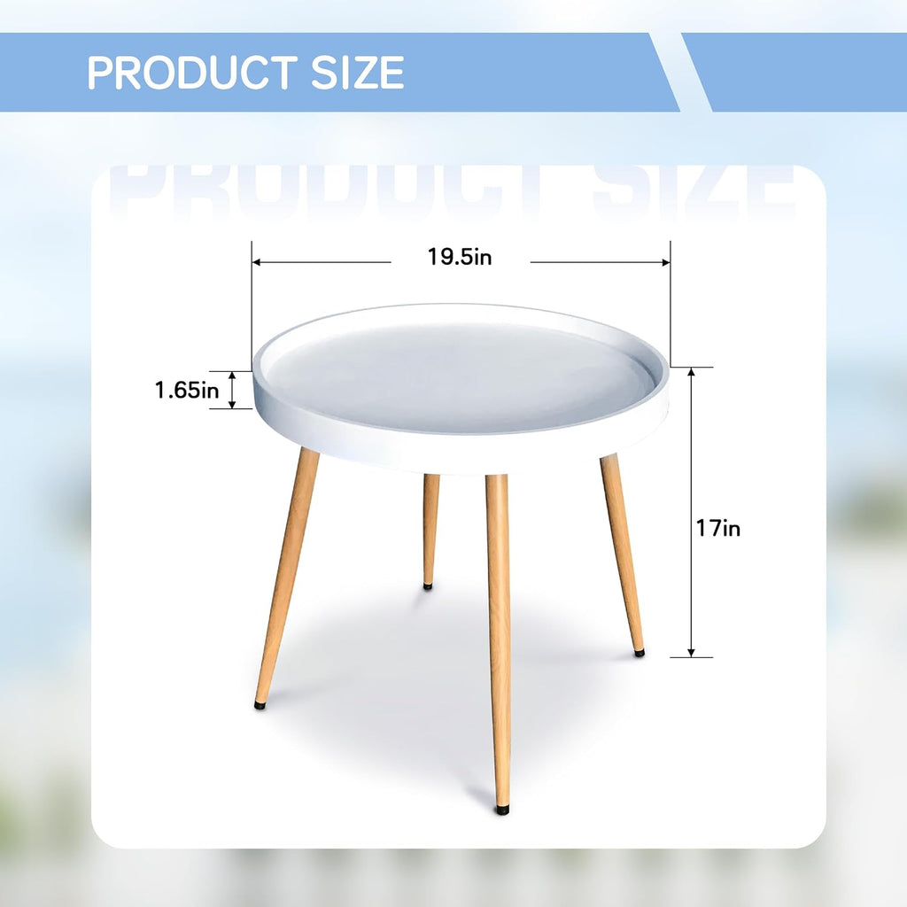 Detachable Round Coffee Table, Modern Side Table with Removable Tray Top, Small Accent End Table for Living Room, Bedroom, Balcony, White