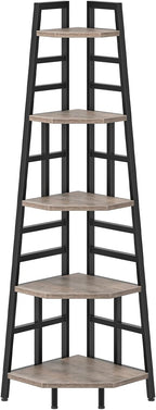 CHOEZON 70.1-Inch 5-Tier Tall Corner Shelf, Narrow Bookshelf for Small Spaces, Industrial Bookcase Display Stand for Living Room, Bedroom, Office, Greige TCJ25BG