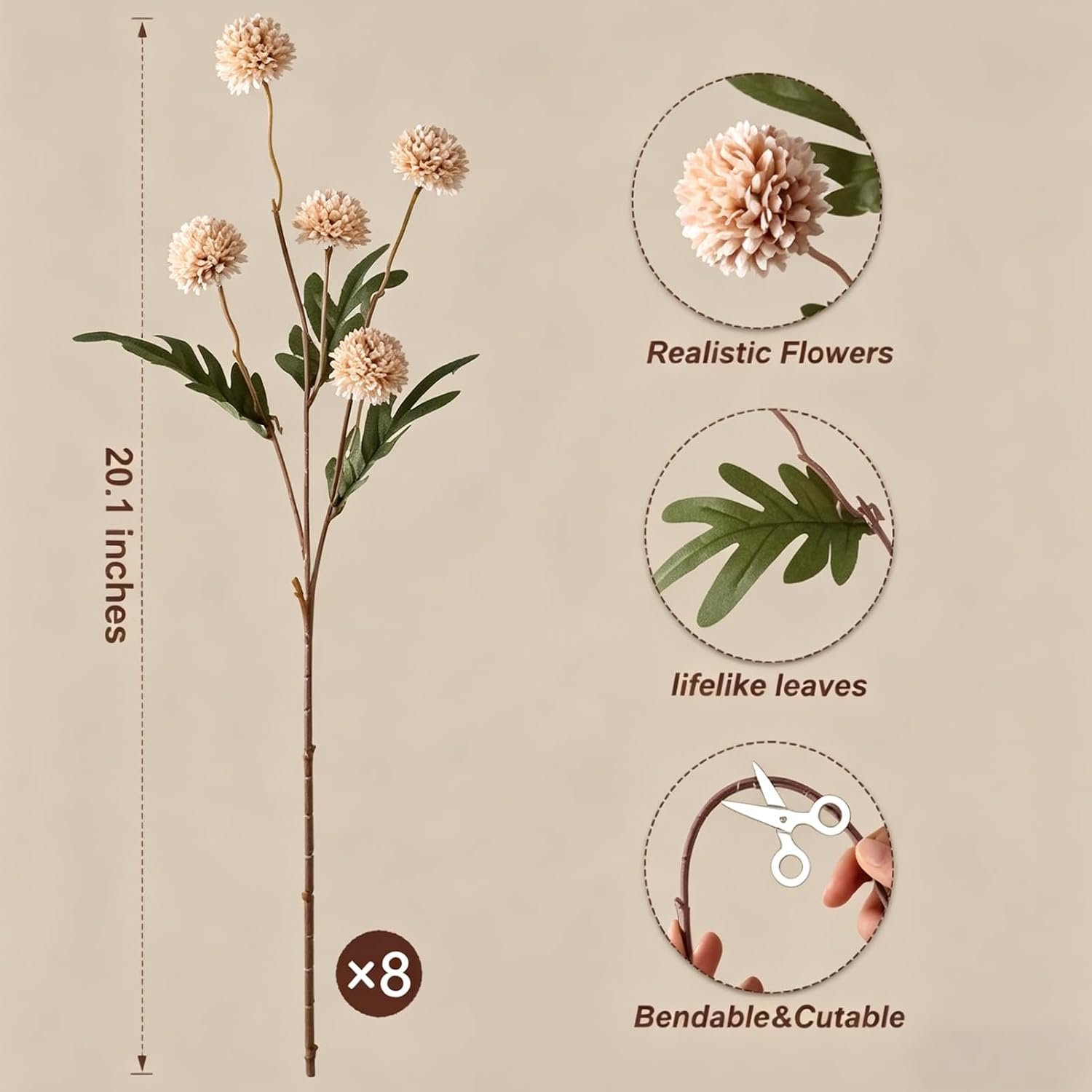 Fake Flowers in Vase for Centerpieces, Faux Flowers in Modern Ceramic Vase Set of 3 with 8 Artificial Autumn Chrysanthemums Artificial Decorative Swags