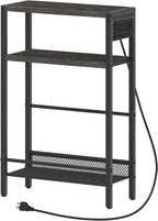 HOOBRO Small Narrow Side Table with Charging Station, Skinny End Table for Small Spaces, Slim Nightstand with USB Ports Outlet, Sofa Beside Table with Storage Shelf, Charcoal Black BC102UBZ01