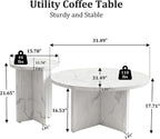 LEVNARY 2-Piece Round Coffee Table Set, 31.5" Coffee Table & 15.78" End Table, Marble-Look Top, Scalloped Fluted Base, Modern Living Room Table Set with Engineered Wood (White)