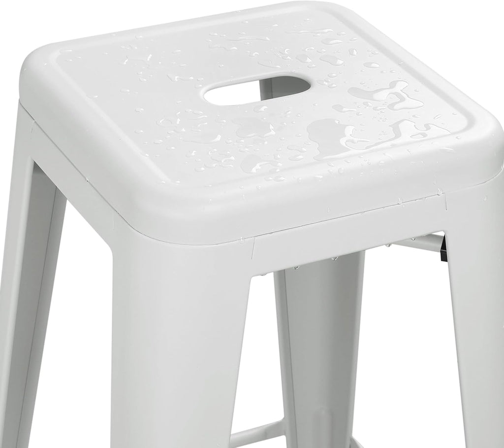 Yaheetech 24 Inch Metal Barstools Set of 4, Counter Height Backless Stools, Industrial Stackable Bar Chairs with Footrest for Kitchen/Dining Room/Bistro/Patio, White