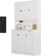 Furnify 71" H Pantry Cabinet with Charging Station, Tall Kitchen Pantry Storage Cabinet with Microwave Stand, Farmhouse Kitchen Hutch with Storage Drawer for Living Room, Dining Room, White