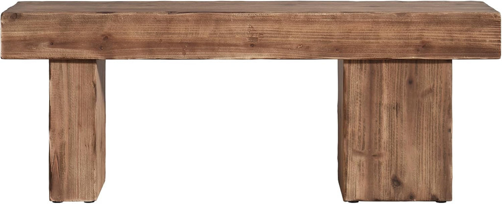 Thickened Solid Wood Bench, 47" Rustic Farmhouse Entryway Bench with Artistic Legs, Heavy Duty Dining Bench for Kitchen, Living Room, Hallway, End of Bed, Natural Wood