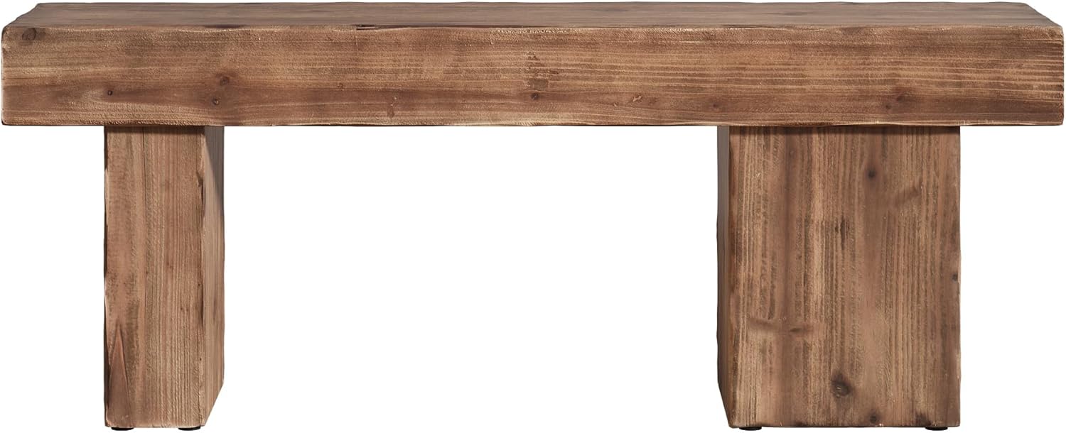 Thickened Solid Wood Bench, 47" Rustic Farmhouse Entryway Bench with Artistic Legs, Heavy Duty Dining Bench for Kitchen, Living Room, Hallway, End of Bed, Natural Wood