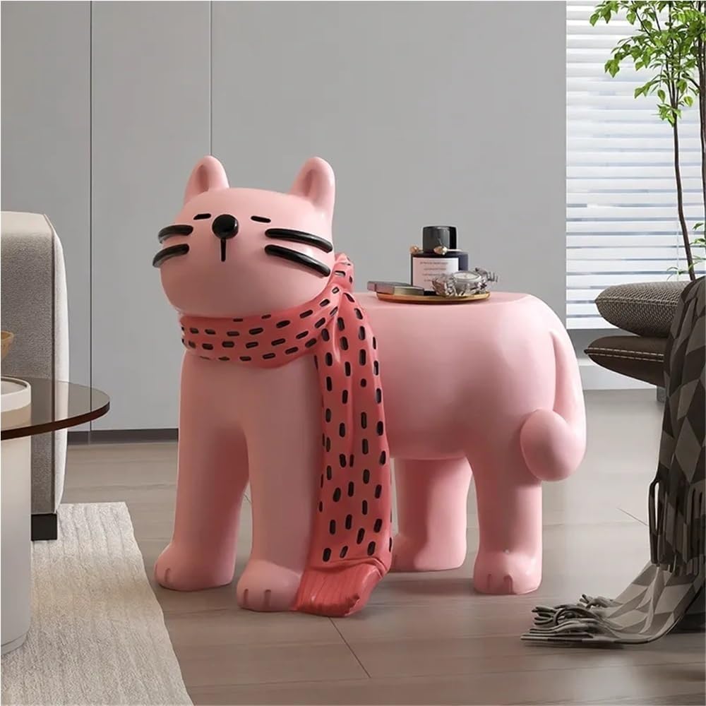 Cat Shape Side Tables, Small End Table for Home, Modern Accent Table, Creative Couch Table Use in Living Room, Bedroom, Entryway(Pink)