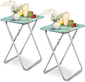 Folding TV Tray Table,TV Dinner Table with Sturdy MDF Top,Eating Trays for Living Room with No Assembly Required, 2PCS (Sea Blue)