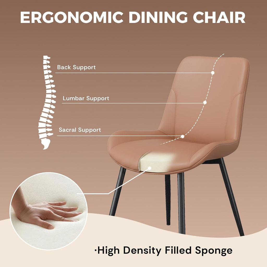 Modern Dining Chairs Set of 4, Faux Leather Modern Mid-Century Kitchen Chairs with Ergonomic Backrest & Heavy Duty X-Shape Base Metal Legs, Kitchen Chairs for Home Cafe,Brown