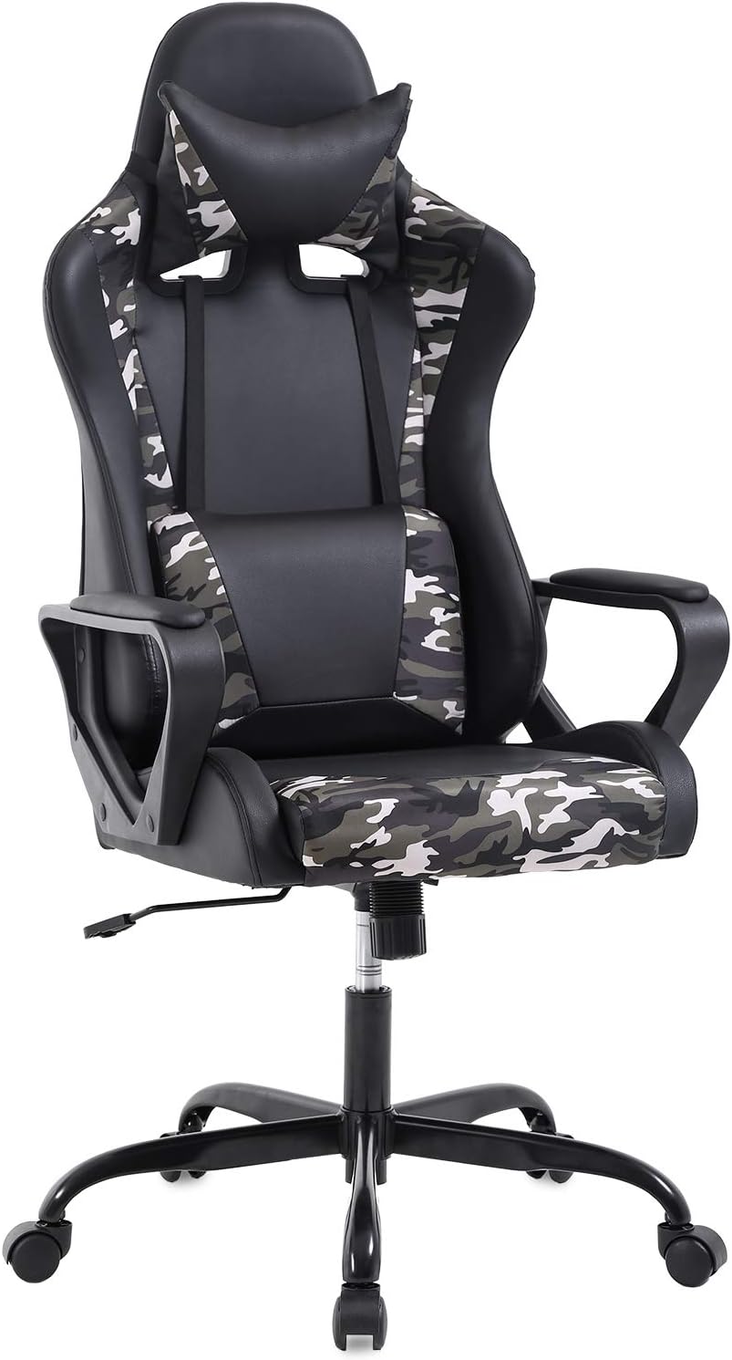 BestOffice PC Gaming Chair Office Chair Desk Chair with Lumbar Support Arms Headrest High Back PU Leather Racing Chair Rolling Swivel Executive Computer Chair for Women Adults Girls, Camo