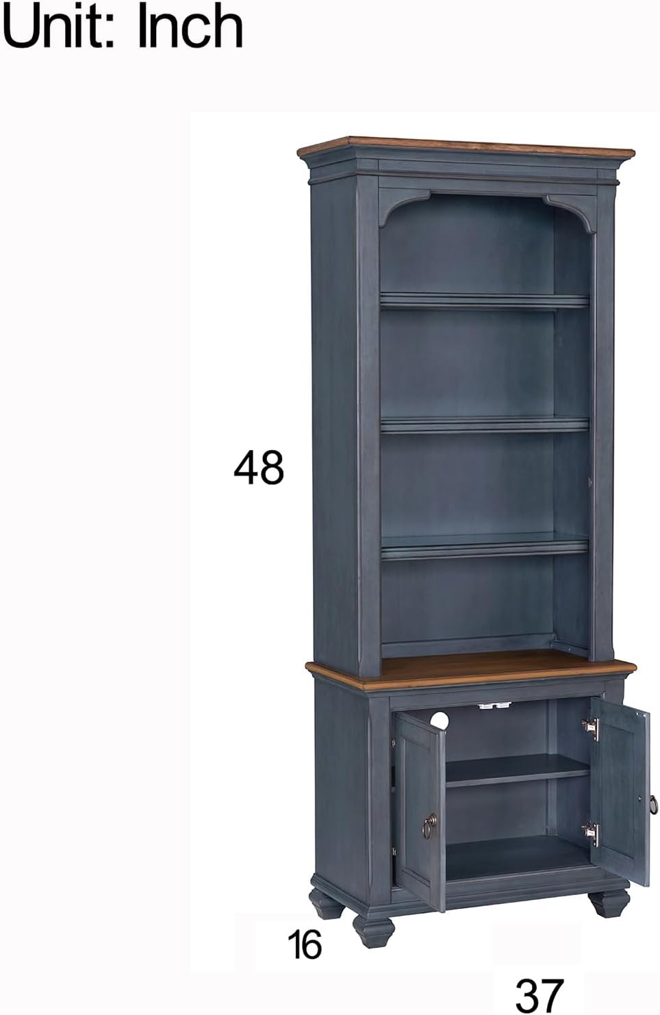 84" High Kitchen Sideboard, Wooden Storage Cabinet, No Assembly Required, with 4 Shelves and 2 Panel Doors, Corduroy Blue Finish, for Kitchen, Dining Room, Living Room, Blue