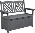 80 Gallon Outdoor Storage Bench Deck Box, Waterproof Weather Resistant Patio Bench with Armrests for Patio Garden and Porch, Large Capacity Storage Seat for Garden Tools, Cushions(Grey)