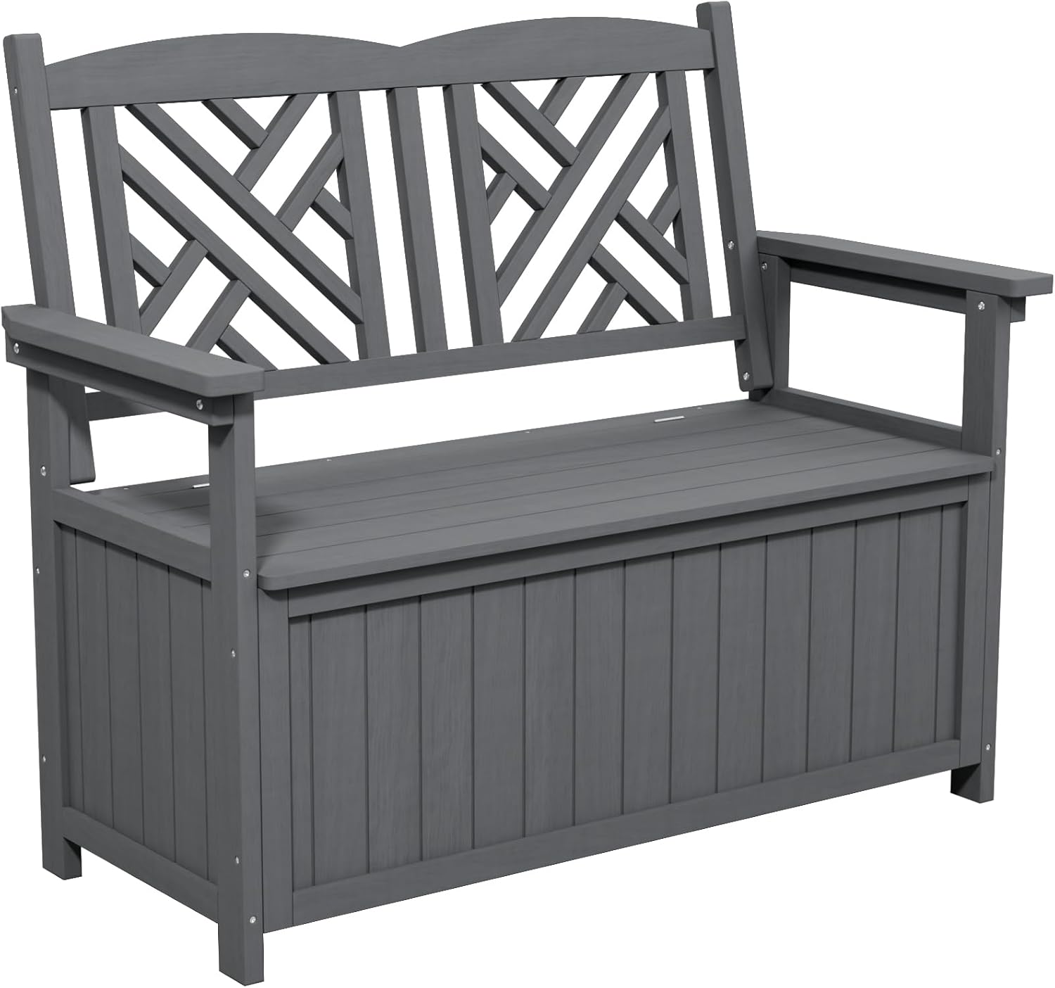 80 Gallon Outdoor Storage Bench Deck Box, Waterproof Weather Resistant Patio Bench with Armrests for Patio Garden and Porch, Large Capacity Storage Seat for Garden Tools, Cushions(Grey)
