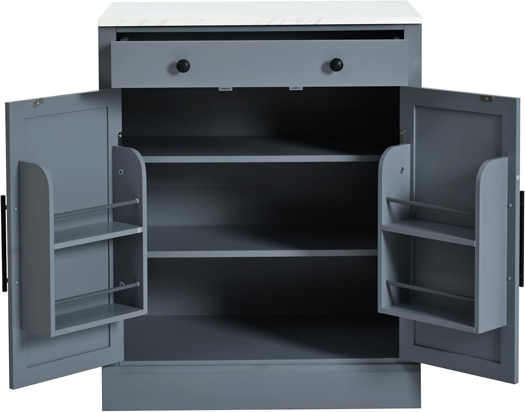 Freestanding Kitchen Pantry,Buffet Food Storage,Coffee Bar Cabinet with Drawer, 2 Adjustable Shelves and 2 Door Shelves,for Kitchen Dining Room (Gray@R)