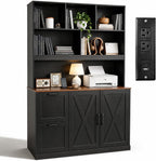 NORTHSKY 72'' Tall Bookshelf with Power Outlet, 2 Drawer File Cabinet for A4 Hanging Files, 3-Tier Open Shelves & Closed Storage Cabinets, Multifunctional Printer Stand - Black