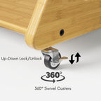 Bamboo Rolling Side Table with Wheels, Z Shaped Wooden Tv Tray Table for Living Room and Sofa Couch, Movable Dinner Laptop Coffee Snack Tray
