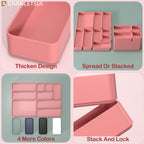 9 Pcs Stackable Drawer Organizer Trays Set, Multifunctional Stackable Storage Trays for Vanity, Bathroom, Kitchen, Desk Drawer Organizer Office. Plastic Drawer Organizers Available In 5 Colours, Rose