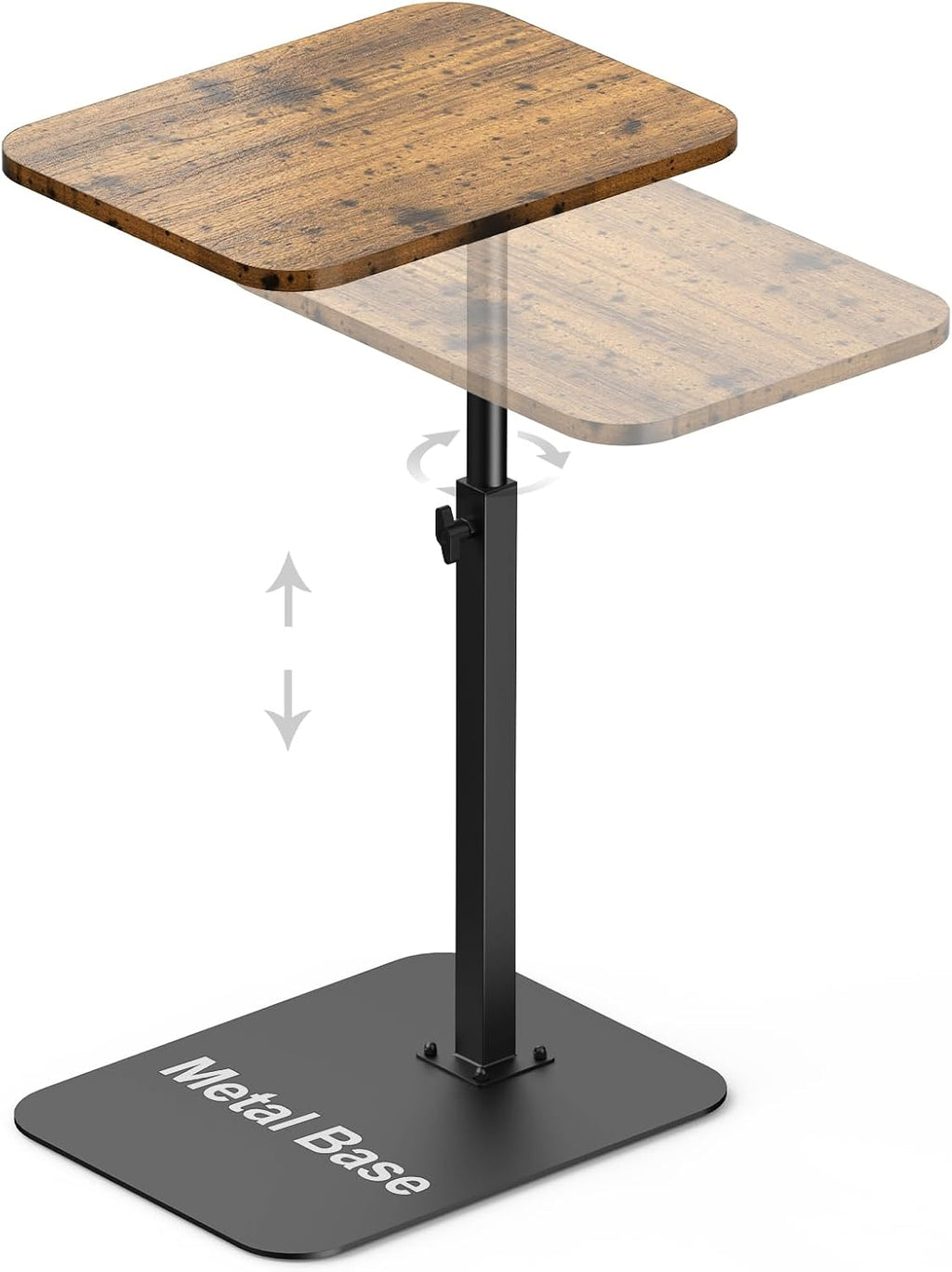 HzTinT TV Tray Table, Adjustable Height & 360° Swivel Couch Table with Heavy-Duty Metal Base that Slides Under Sofa, C-Shaped Side Table for Living Room, Bedroom, Bathroom, Study, and Small Spaces