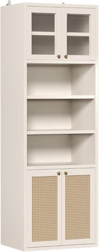 71.3''Tall Kitchen Pantry Cabinet with Oversized Open Shelf & Coffee Station,Tall Extra Deep Enclosed Storage, Fluted Rattan Doors,Adjustable Shelves, Anti-Tip, for Multi-Room Use,White